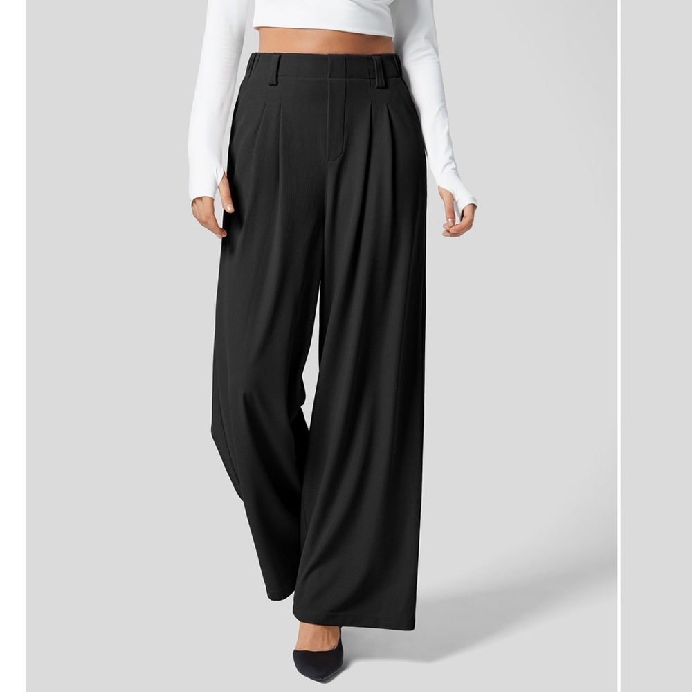 Black Halara waffle work pants.